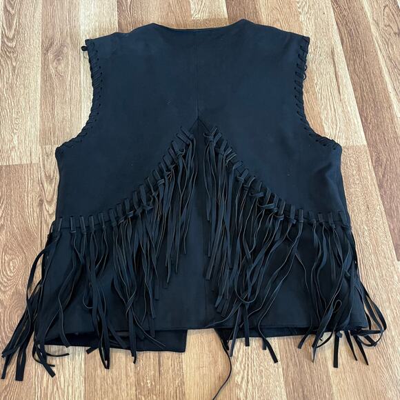 Atmosphere Black Faux Suede Fringe Vest – Boho Western Festival Style, Size 6 - Picture 8 of 13